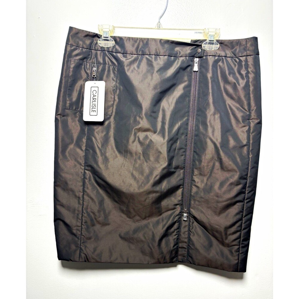 Carlisle Brown Satin A-Line Knee Skirt Lined Zip Front Women’s 16